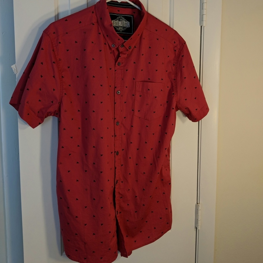 Red button down shirt